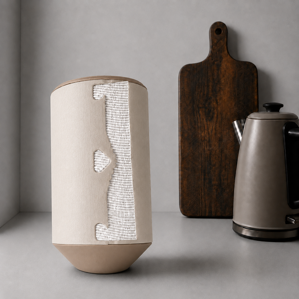 Rollbox Serve Dune Paper Towel dispenser with paper visible through the front cutting edge