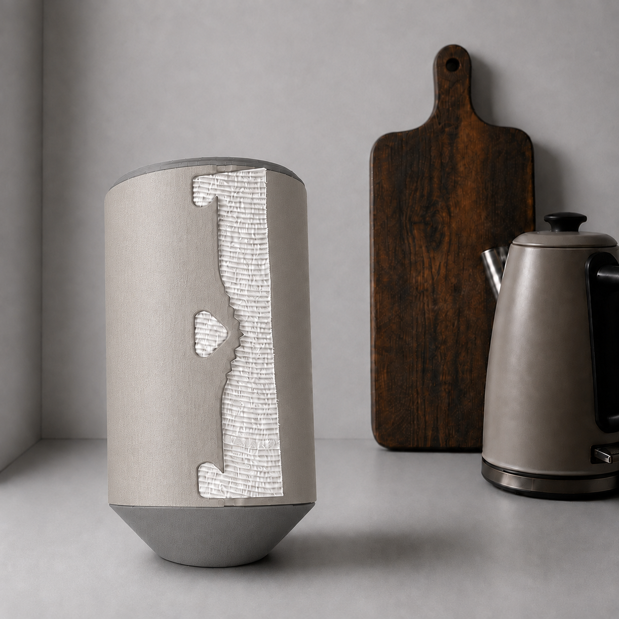 Rollbox Serve Stone Paper Towel dispenser with paper visible through the front cutting edge