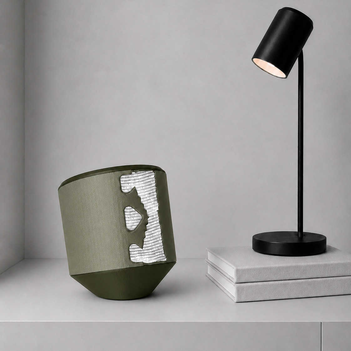 Rollbox Studio Clay tissue dispenser with paper visible through the front cutting edge