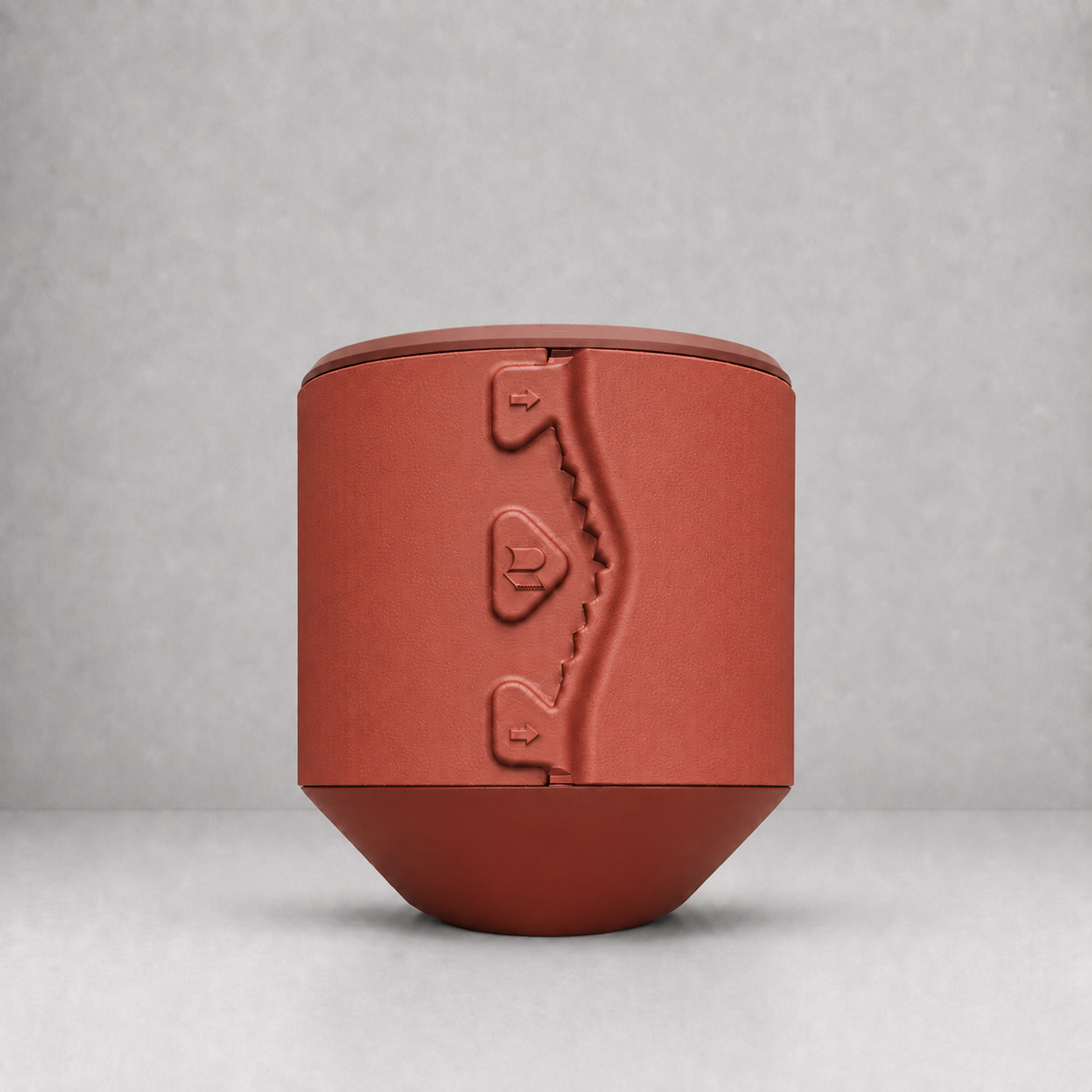 Rollbox Studio Clay tissue dispenser showing the integrated cutting edge and front logo